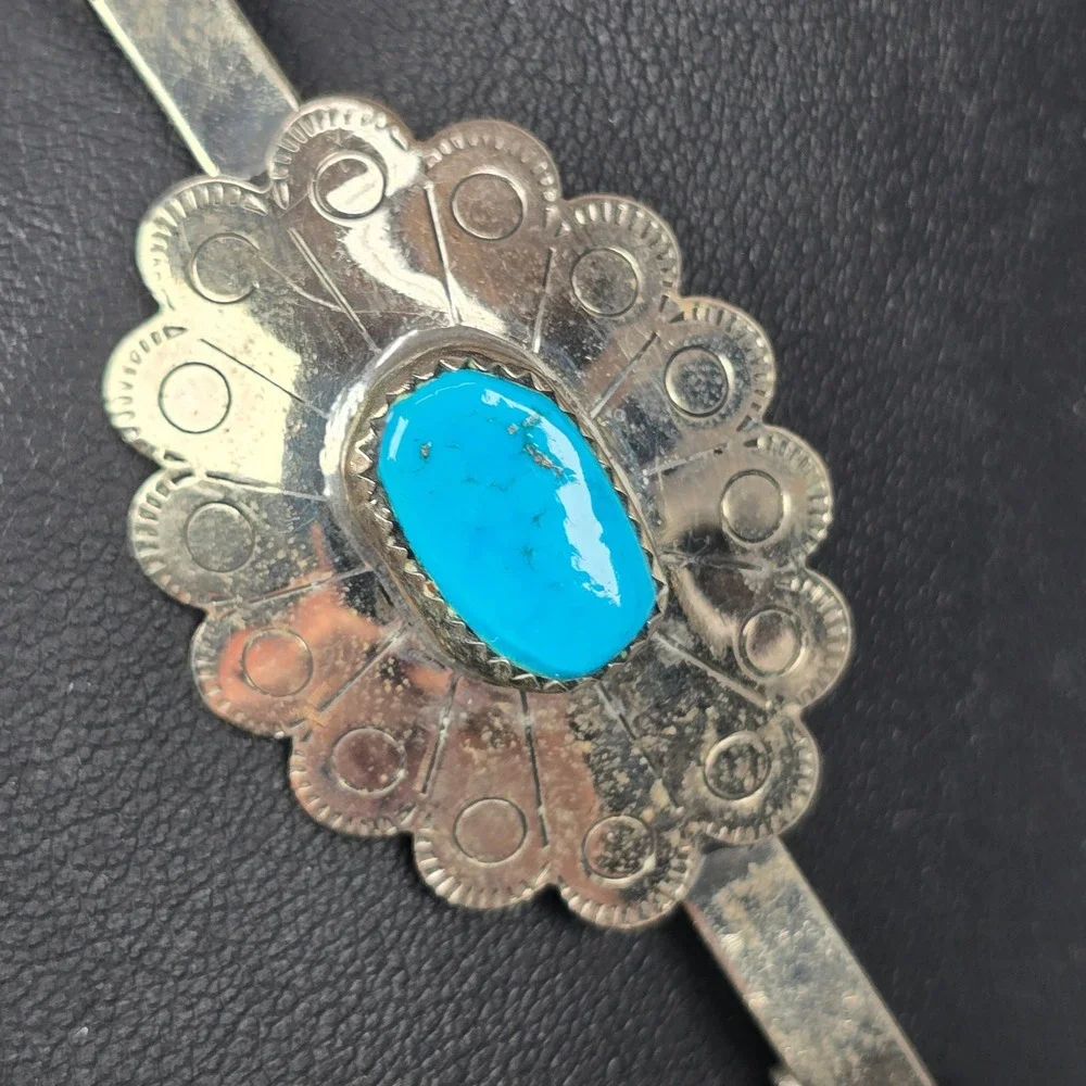Vintage Southwestern Turquoise Concho Belt Necklace Silver Tone Stamped Metal